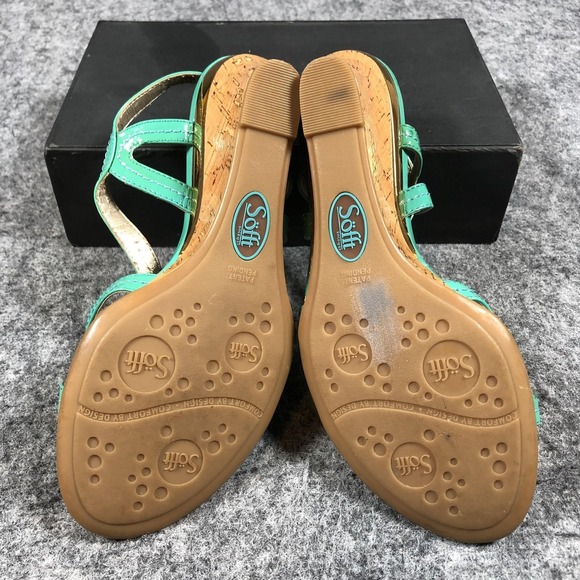 Sofft Sandals Womens Size 7 M Green Patent Leather Wedge Slingback Comfort Shoes - Picture 12 of 16